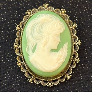 Gold and Green Cameo Brooch
